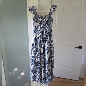 Abercrombie Ruffle Strap Smocked Midi Dresss